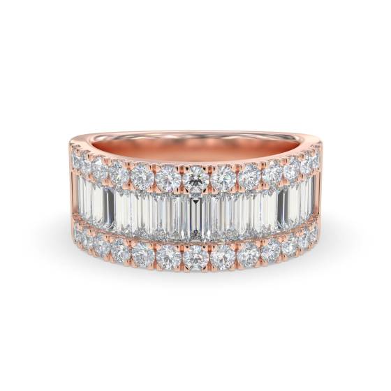 Mehrreihiger Ring mit 2,40 ct runden und Baguette-Diamanten