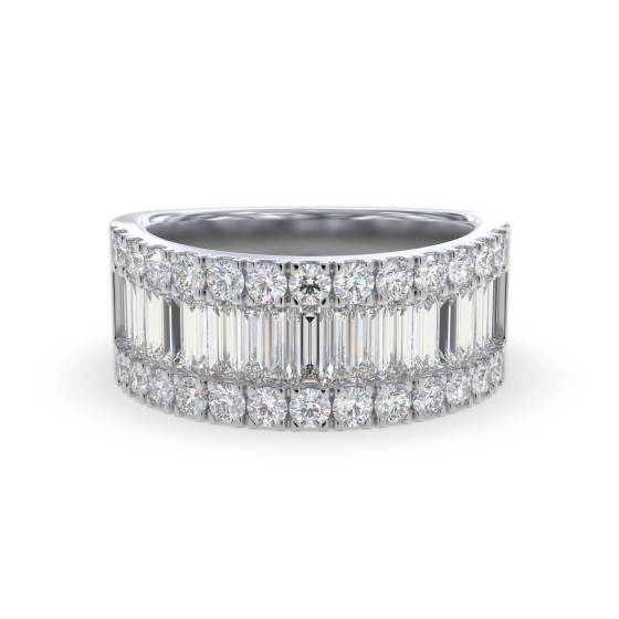 Mehrreihiger Ring mit 2,40 ct runden und Baguette-Diamanten