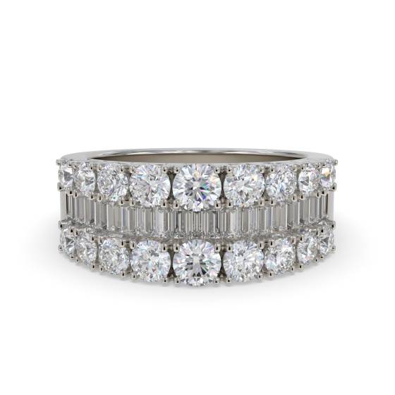 3,00 ct runder und Baguette-Diamant-Mehrreihen-Ring