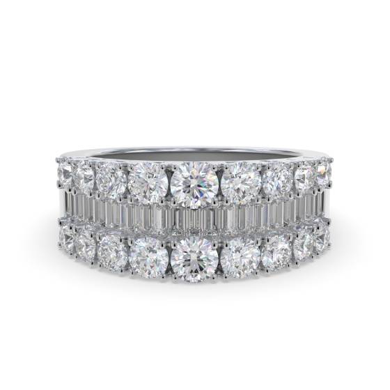 3,00 ct runder und Baguette-Diamant-Mehrreihen-Ring