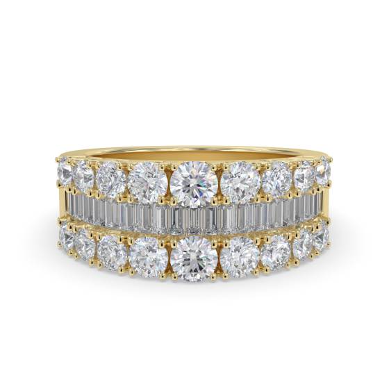 3,00 ct runder und Baguette-Diamant-Mehrreihen-Ring