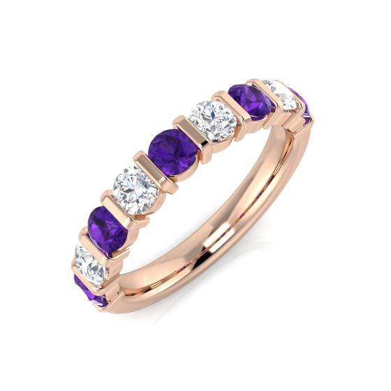 Halb-Ewigkeitsring mit rundem Amethyst (0,90 ct) und rundem Diamanten