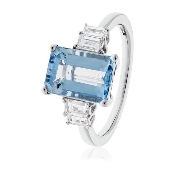 3,00 ct Smaragdförmiger Aquamarin- und Diamant-Halo-Ring