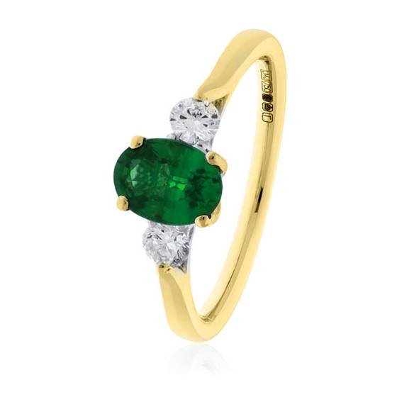 Trilogie-Ring mit ovalem grünem Smaragd und Diamanten (1,20 ct).