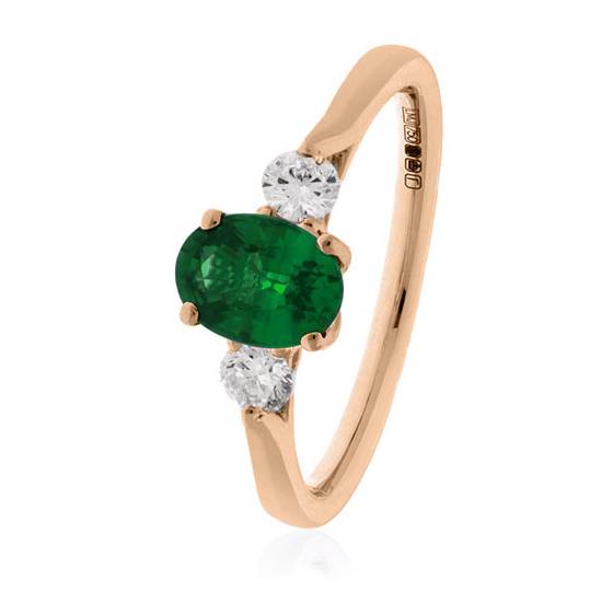 Trilogie-Ring mit ovalem grünem Smaragd und Diamanten (1,60 ct)