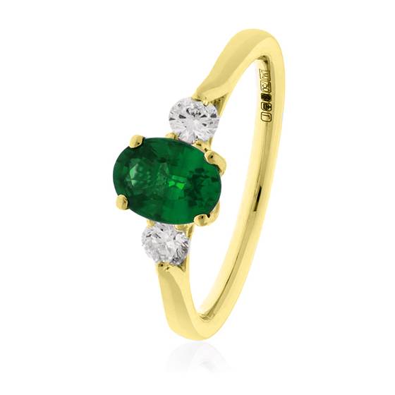Trilogie-Ring mit ovalem grünem Smaragd und Diamanten (1,60 ct)