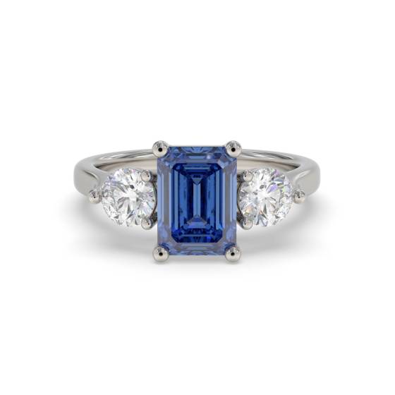 Trilogie-Ring mit 0,80 ct smaragdblauem Saphir und Diamanten