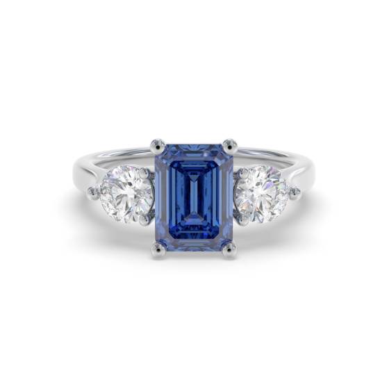 Trilogie-Ring mit 0,80 ct smaragdblauem Saphir und Diamanten