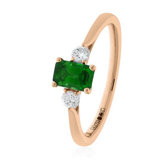 Trilogie-Ring mit grünem Smaragd und Diamanten (1,00 ct)