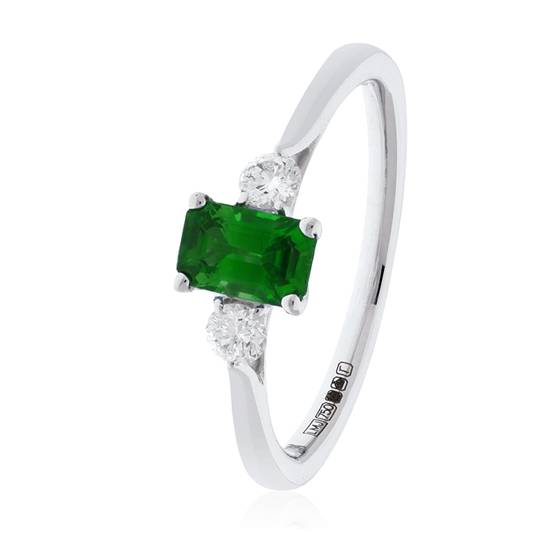 Trilogie-Ring mit grünem Smaragd und Diamanten (1,00 ct)