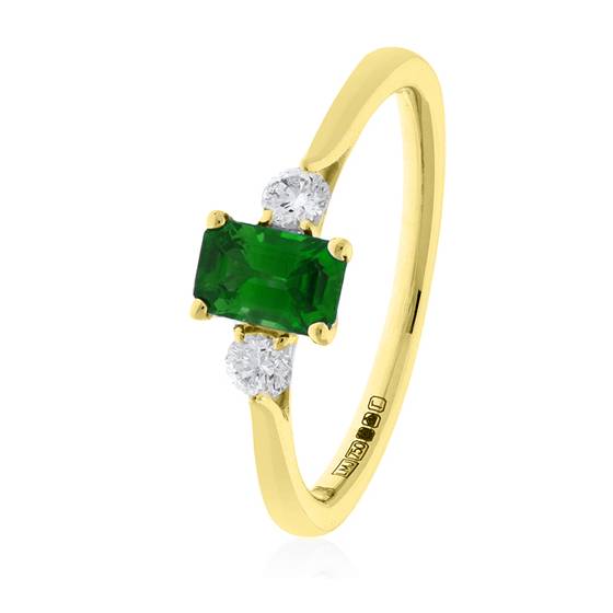 Trilogie-Ring mit grünem Smaragd und Diamanten (1,00 ct)