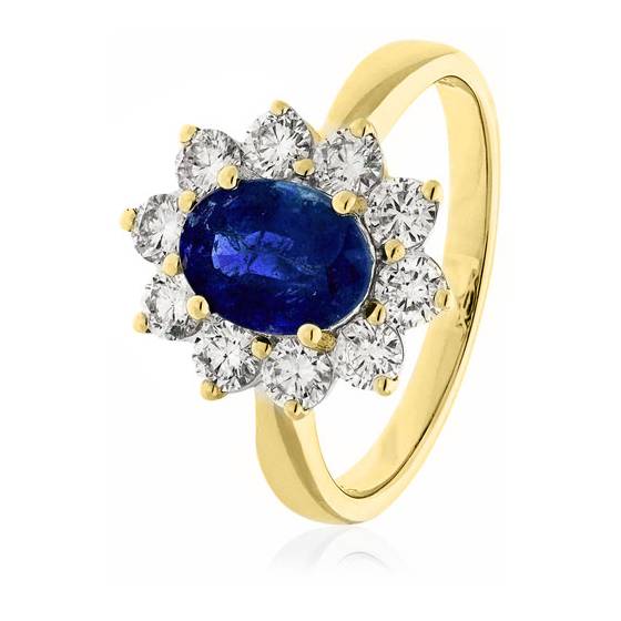Verlobungsring mit 3,50 ct blauem Saphir und Diamant-Halo