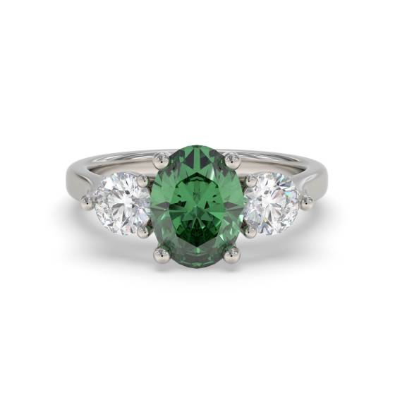 0,60 ct ovaler grüner Smaragd und Diamant-Trilogie-Ring
