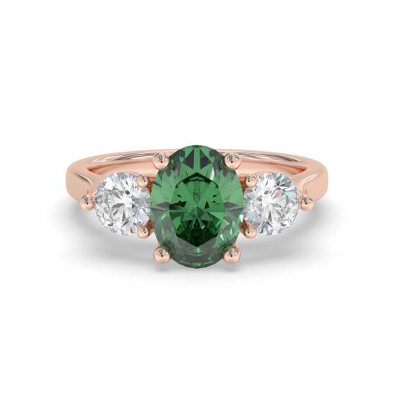 0,60 ct ovaler grüner Smaragd und Diamant-Trilogie-Ring
