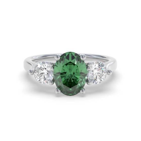 0,60 ct ovaler grüner Smaragd und Diamant-Trilogie-Ring