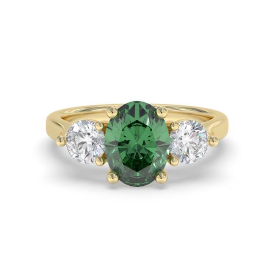 0,60 ct ovaler grüner Smaragd und Diamant-Trilogie-Ring