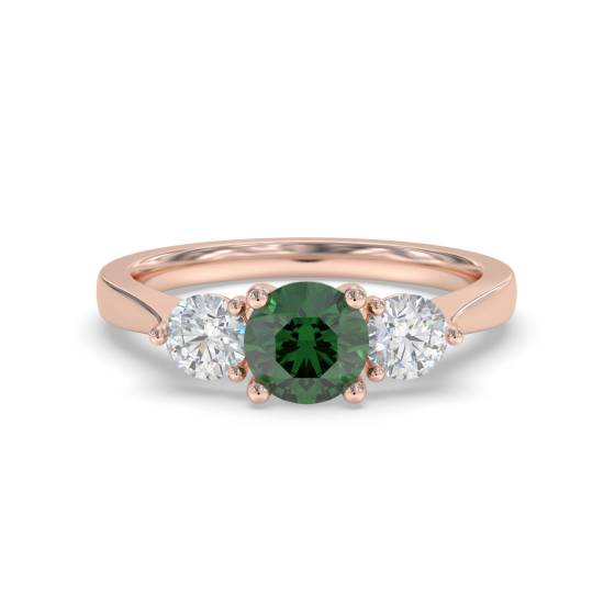 Dreisteiniger Smaragd-Diamant-Ring mit Schulterdiamanten