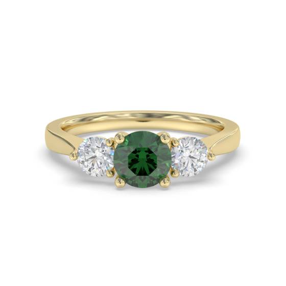 Dreisteiniger Smaragd-Diamant-Ring mit Schulterdiamanten