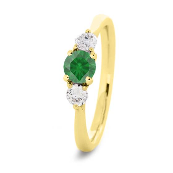 Dreisteiniger Smaragd-Diamant-Ring mit Schulterdiamanten
