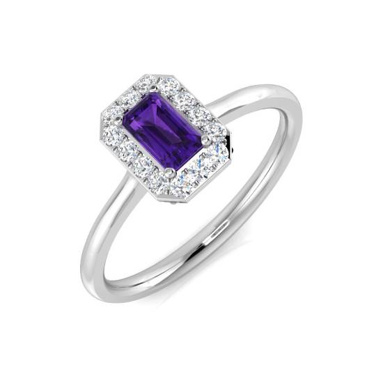 Smaragd-Amethyst- und runder Diamant-Halo-Ring