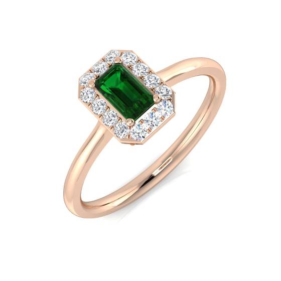 0,45 ct VS/E-F Einzelner Halo-Smaragd- und Diamant-Edelsteinring