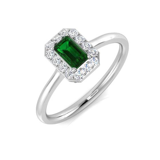 0,45 ct VS/E-F Einzelner Halo-Smaragd- und Diamant-Edelsteinring