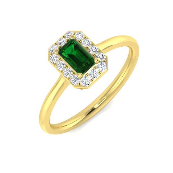 0,45 ct VS/E-F Einzelner Halo-Smaragd- und Diamant-Edelsteinring