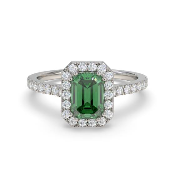 1,20 ct VS/E-F Halo-Schulterfassung Smaragd- und Diamantring