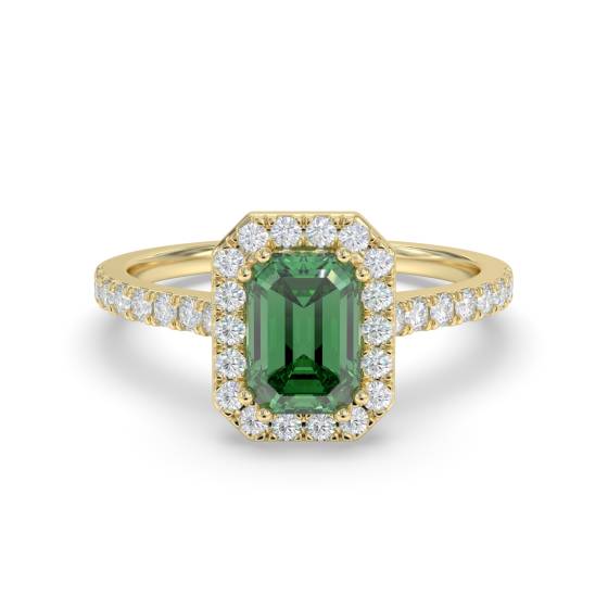 1,20 ct VS/E-F Halo-Schulterfassung Smaragd- und Diamantring