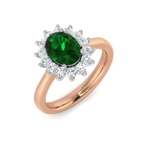 1,35 ct VS/E-F Halo-Ring aus Smaragd und Diamanten