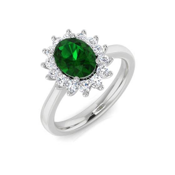 1,35 ct VS/E-F Halo-Ring aus Smaragd und Diamanten