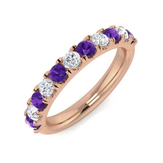 Halb-Ewigkeitsring mit rundem Amethyst (0,75 ct) und rundem Diamanten