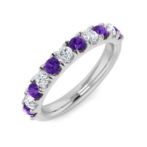 Halb-Ewigkeitsring mit rundem Amethyst (0,75 ct) und rundem Diamanten