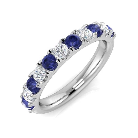 Trilogie-Ring mit 0,80 ct VS/E-F rundem Tansanit und rundem Diamanten