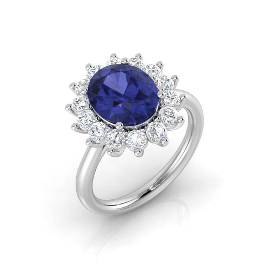 4,00 ct VS/E-F Ovaler Tansanit und Runder Diamant-Halo-Ring