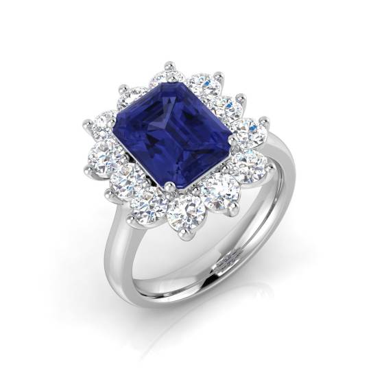 4,30 ct VS/E-F Smaragd-Tansanit- und Runddiamant-Halo-Ring
