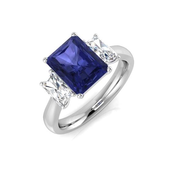 3,20 ct VS/E-F Smaragd-Tansanit- und Diamant-Trilogie-Ring