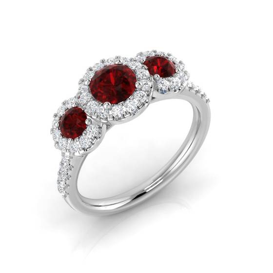 Runder Edelstein- und Diamant-Trilogie-Ring
