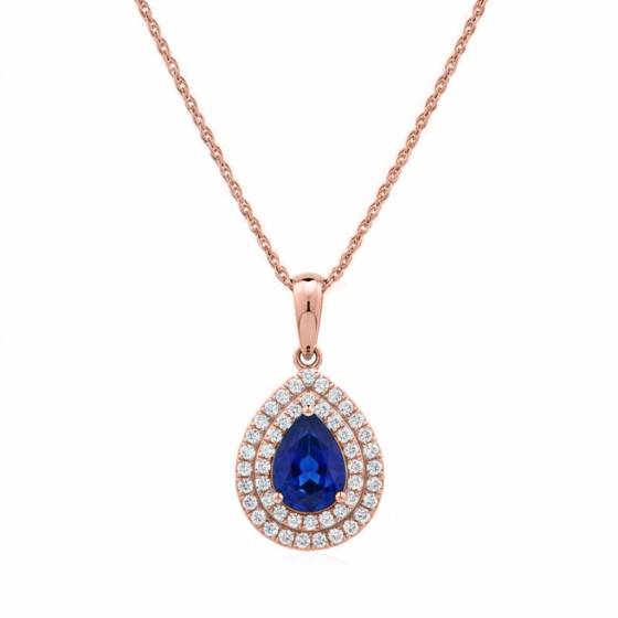 Anhänger mit blauem Saphir und Diamant-Halo
