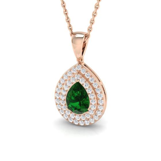 Anhänger mit birnenförmigem Smaragd (0,70 ct, VS/E-F) und rundem Diamanten im Halo-Design