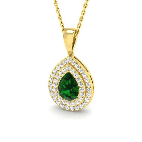 Anhänger mit birnenförmigem Smaragd (0,70 ct, VS/E-F) und rundem Diamanten im Halo-Design