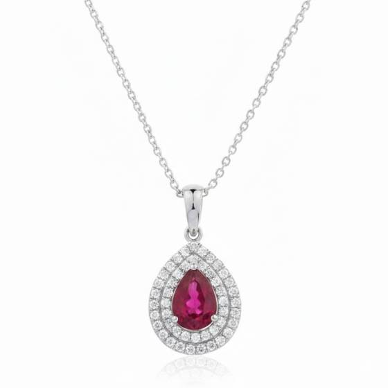 Rubin- und Diamant-Halo-Anhänger