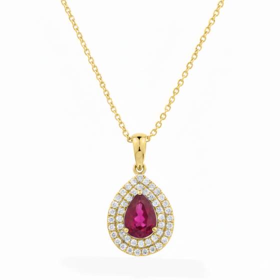 Rubin- und Diamant-Halo-Anhänger
