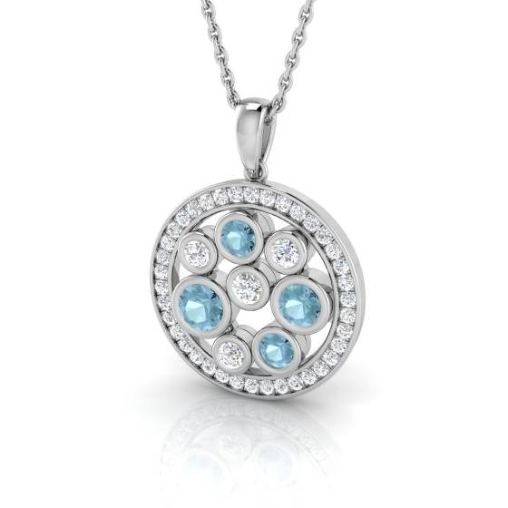Runder Designer-Anhänger aus Aquamarin und Diamanten