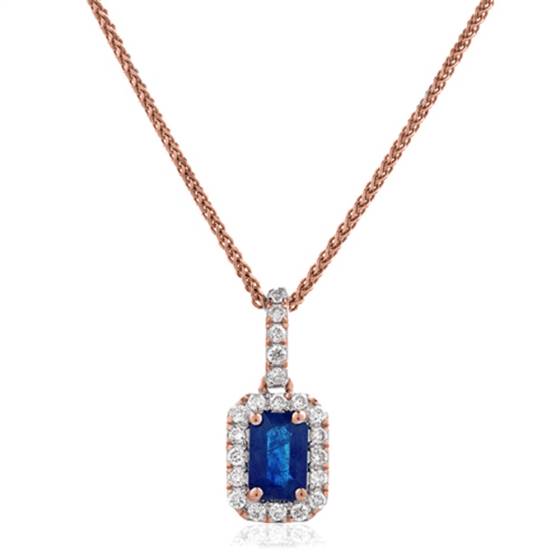 Anhänger mit blauem Saphir und Diamant-Halo