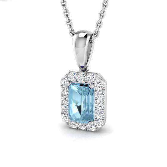 Smaragdgrüner Aquamarin- und runder Diamant-Halo-Anhänger