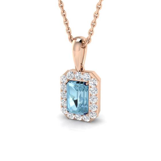 Smaragdgrüner Aquamarin- und runder Diamant-Halo-Anhänger