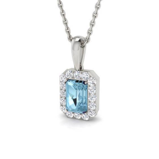 Smaragdgrüner Aquamarin- und runder Diamant-Halo-Anhänger
