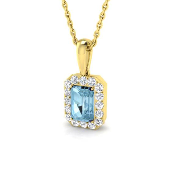 Smaragdgrüner Aquamarin- und runder Diamant-Halo-Anhänger