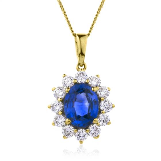 Anhänger mit blauem Saphir und Diamant-Halo